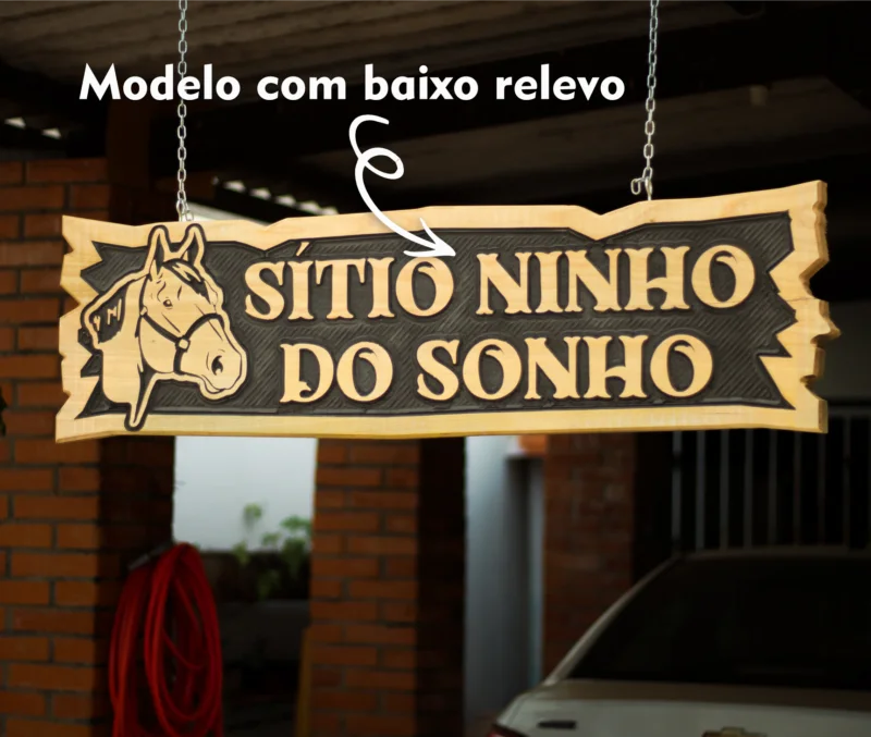 placa de madeira para rancho baixo relevo